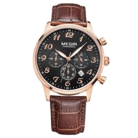 Часы MEGIR хронограф на кожаном ремешке — Металл