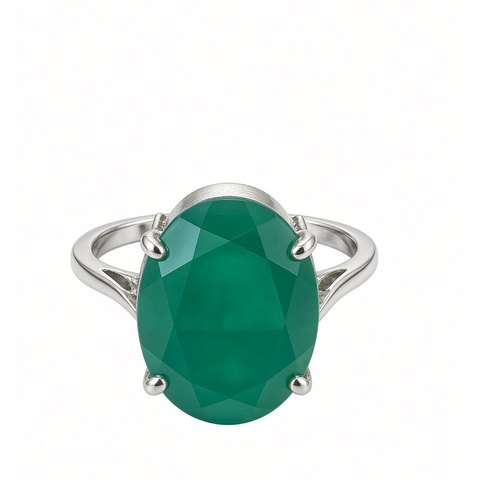 Кольцо из серебра 925 с зелёным агатом — Серебро 925
