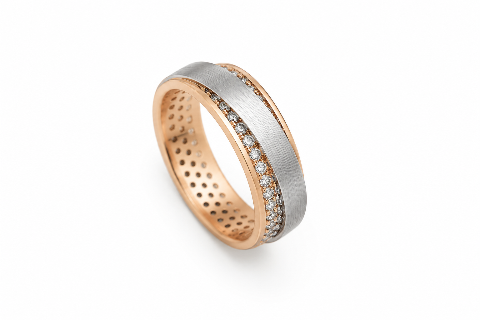 Обручальное кольцо в белом золоте 585 Dual Shine Exclusive с бриллианитом — Белое золото 585