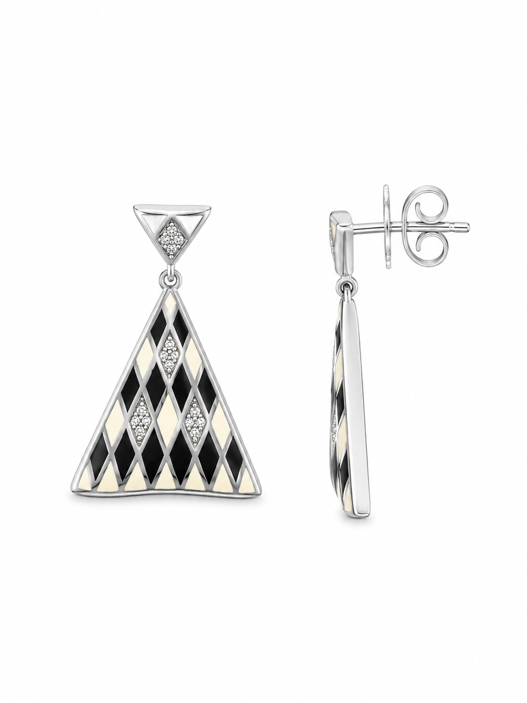 Серьги в серебре 925 Harlequin с цирконом и эмалью — Серебро 925