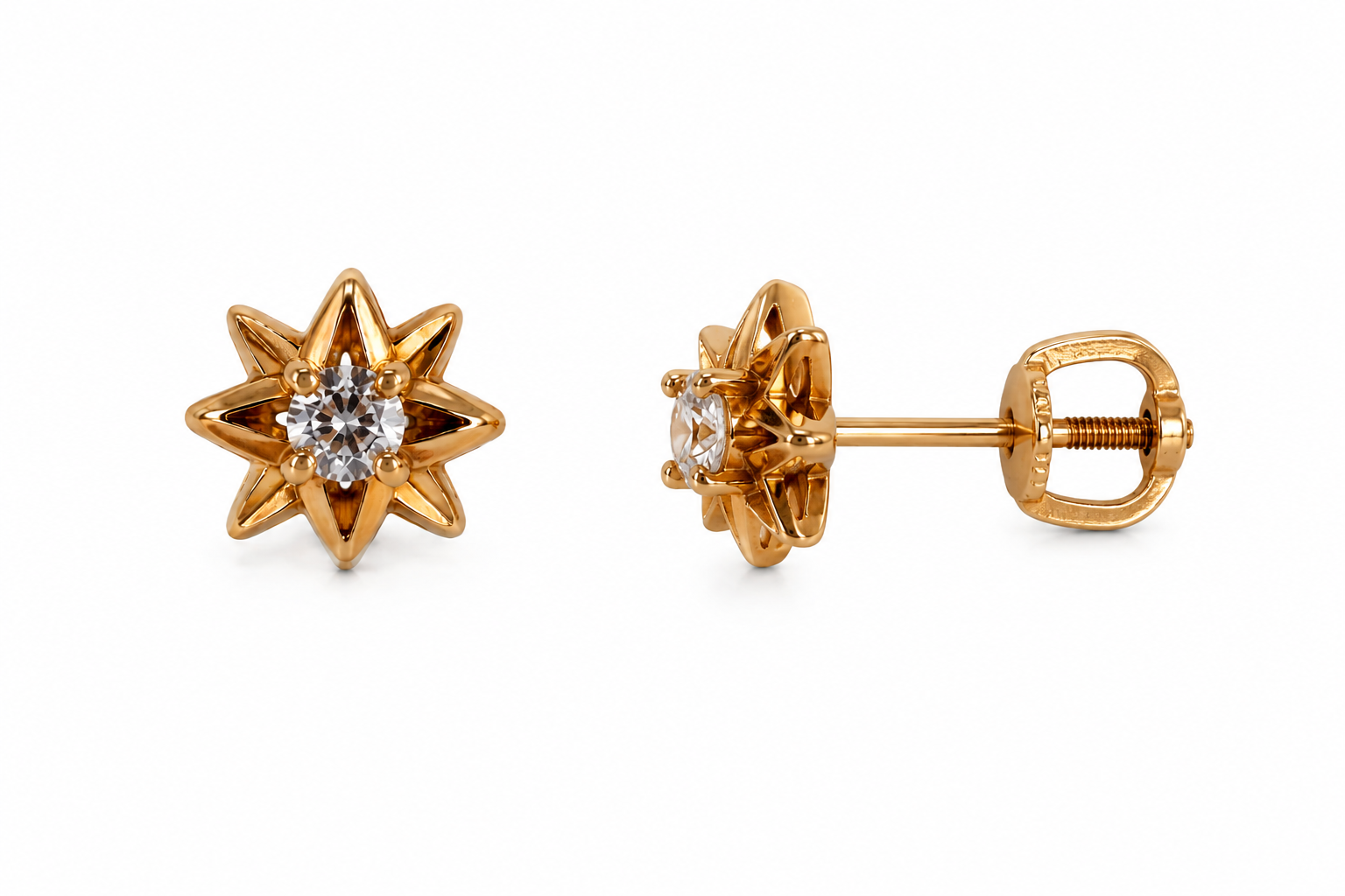 Серьги в красном золоте 585 гвоздики Golden Star — Красное золото 585
