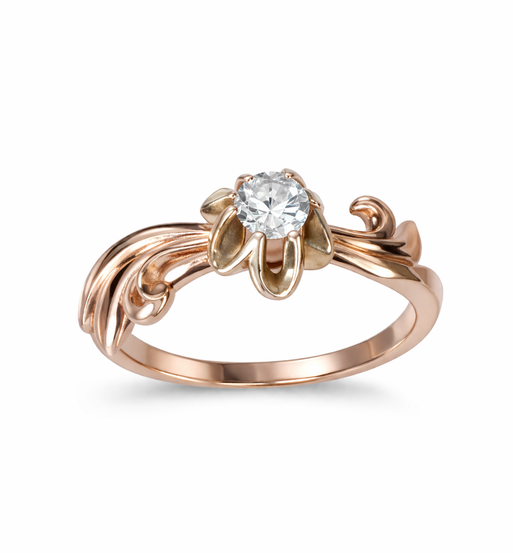 Кольцо в красном золоте 375 Цветок с цирконом — Красное золото 375