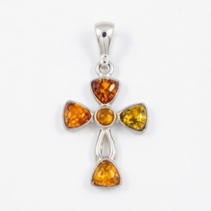 Крест из серебра 925 с янтарем
